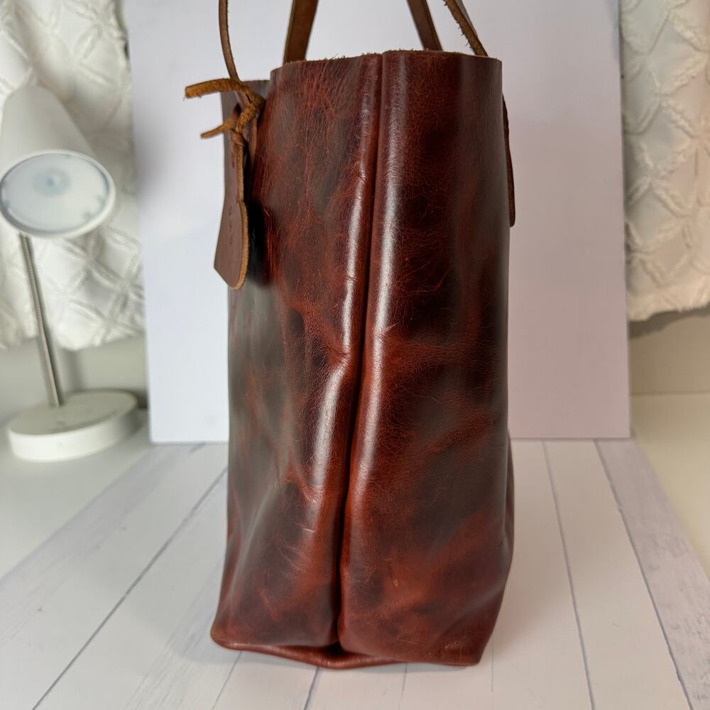 KMM & Co British Tan Double Shot Tote Full Leather Suede Interior - Picture 2 of 11